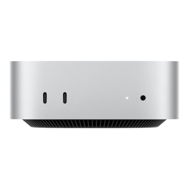 Apple Mac Mini M4 desktop computer, featuring two Thunderbolt ports and a sleek silver design.