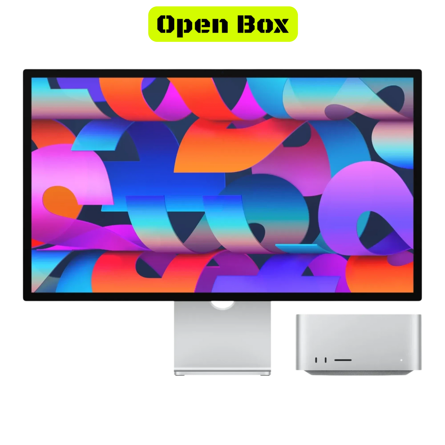 alAsil open box Apple Mac Studio 2023 with M2 Ultra chip, 64GB RAM, and 1TB SSD paired with a high-resolution display.
