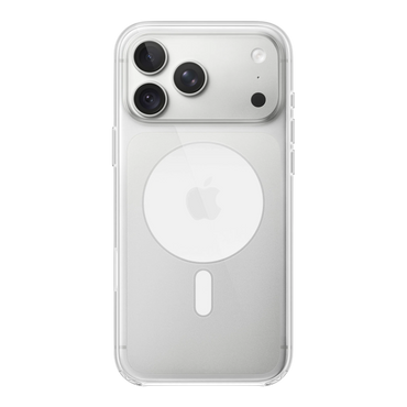 iPhone 18 Pro Max Clear Case with MagSafe, back view on iPhone 18 Pro Max in silver