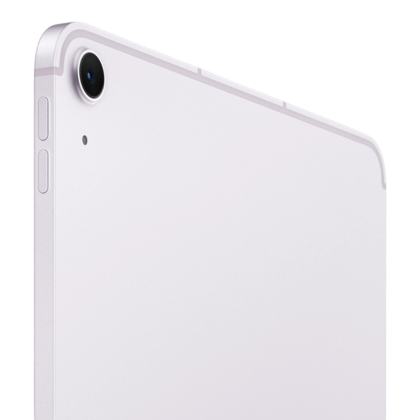 Close-up of the purple back of an iPad Air showcasing the camera and side buttons.