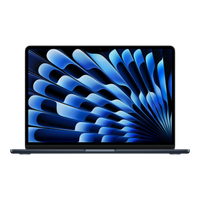 MacBook Air 13-inch in Midnight, showcasing a vibrant blue display with abstract pattern design.