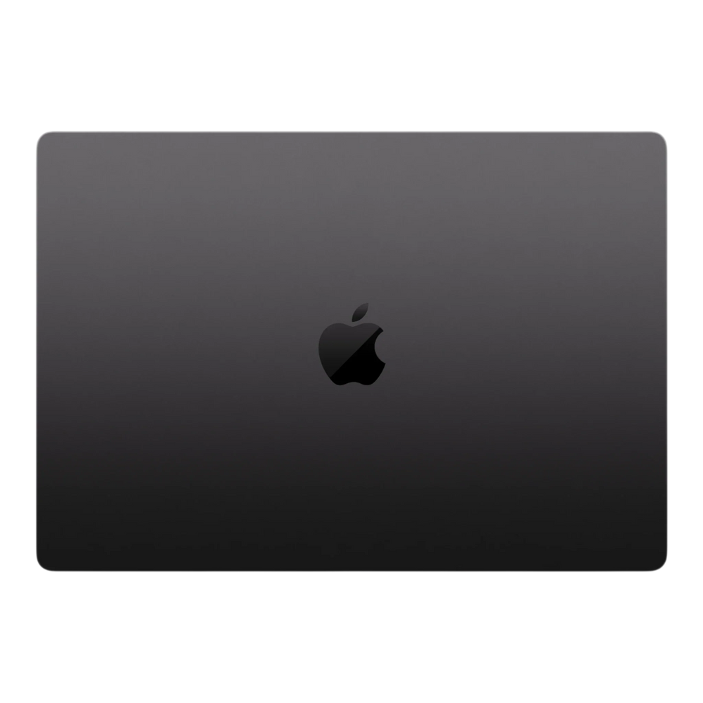 Apple MacBook Pro 16-inch in Space Black with logo on the top cover.