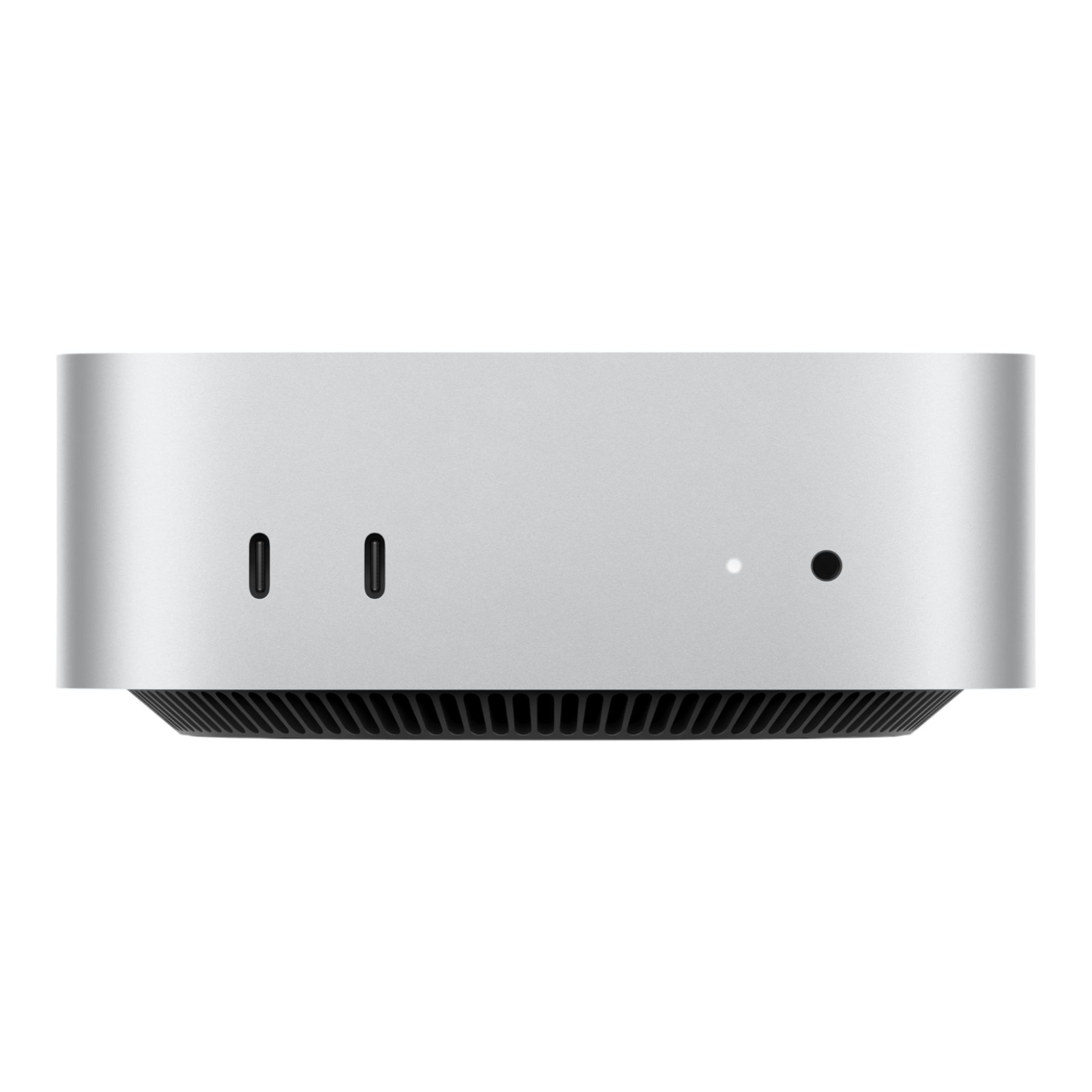 Apple Mac Mini M4 desktop computer, featuring two Thunderbolt ports and a sleek silver design.