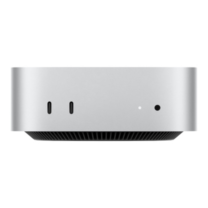 Apple Mac Mini M4 desktop computer, featuring two Thunderbolt ports and a sleek silver design.