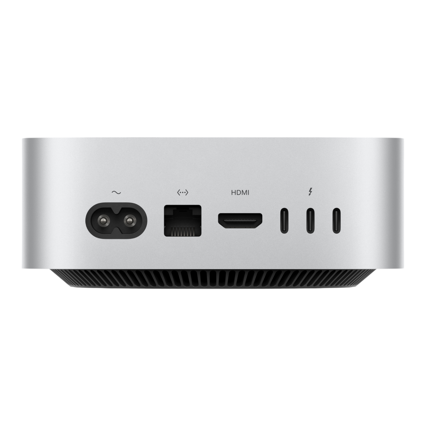 Apple Mac mini M4 showing rear connections including HDMI and Thunderbolt ports.