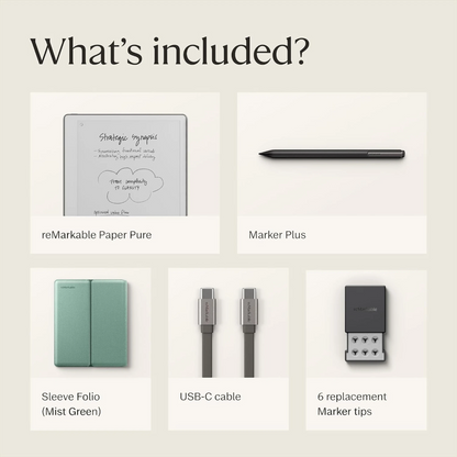reMarkable Paper Pure مع Marker Plus وحافظة Sleeve Folio لون Mist Green - RM95A-1002NW