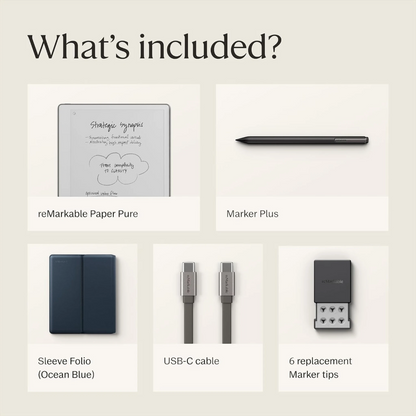 reMarkable Paper Pure with Marker Plus and Ocean Blue Sleeve Folio - RM95A-1000NW
