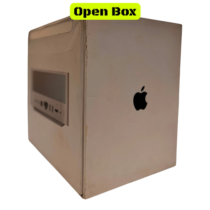 alAsil open box Apple Mac Studio 2023 with M2 Ultra chip, featuring a sleek silver desktop computer design.