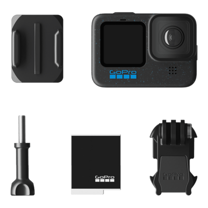 alAsil GoPro HERO12 Black action camera kit with mounting hardware, battery, and accessories on white background