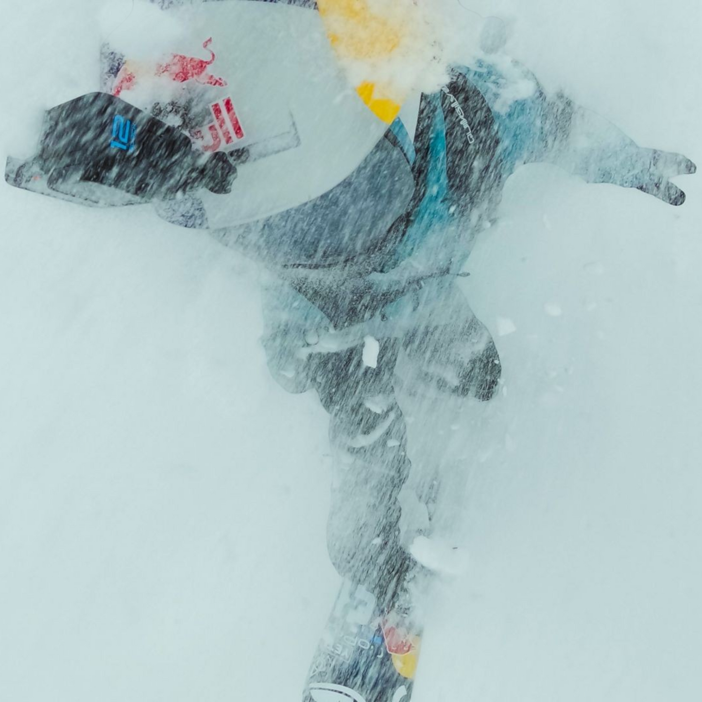 alAsil GoPro HERO12 Black action camera capturing a skier performing a trick in deep snow with motion blur