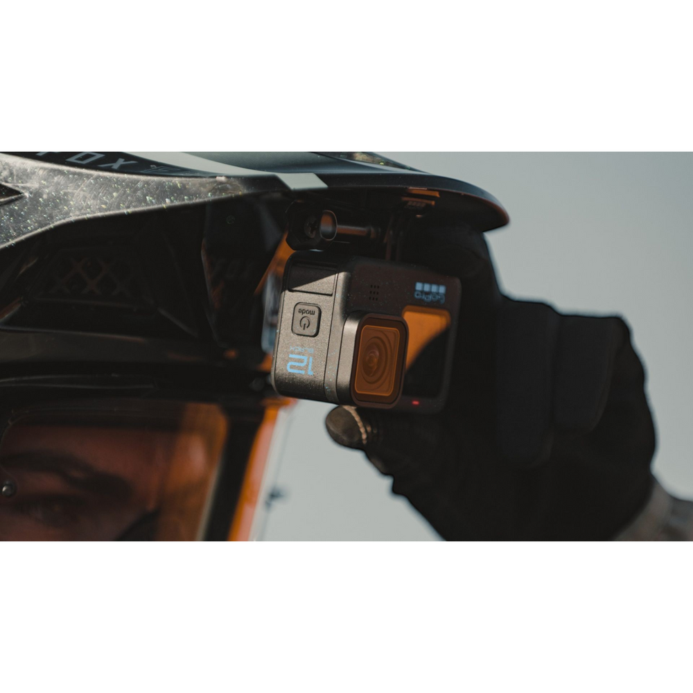 alAsil GoPro HERO12 Black action camera mounted on a motocross helmet, capturing high-quality adventure footage.