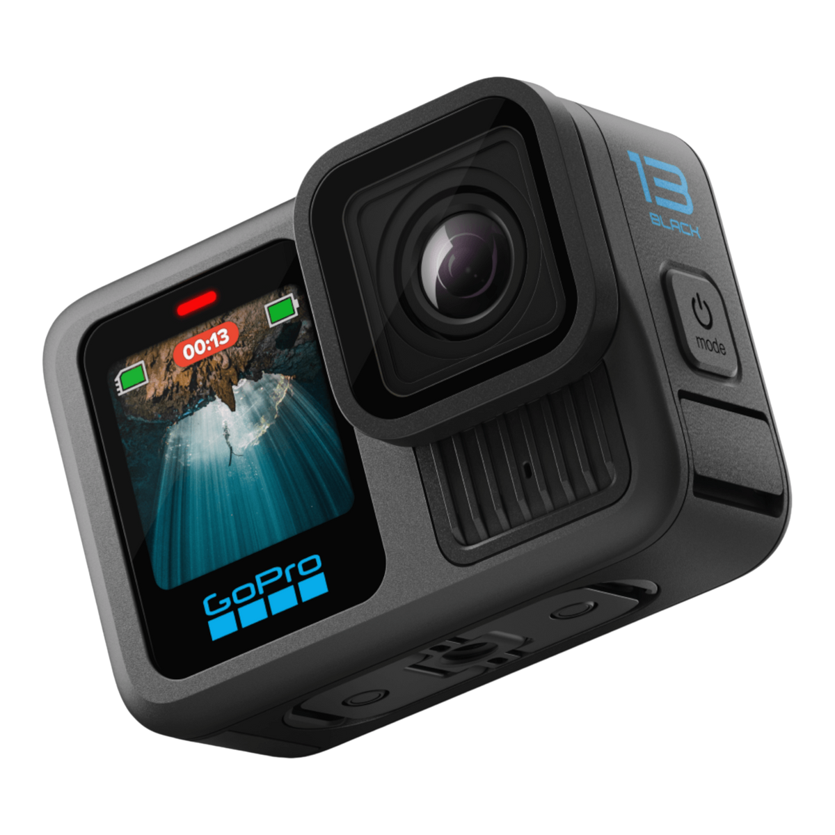 alAsil GoPro HERO13 Black action camera featuring a front LCD screen and 5.3K video recording capabilities.