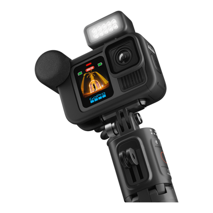 alAsil GoPro HERO13 Black Creator Edition action camera with LED light, microphone, and battery grip for vlogging