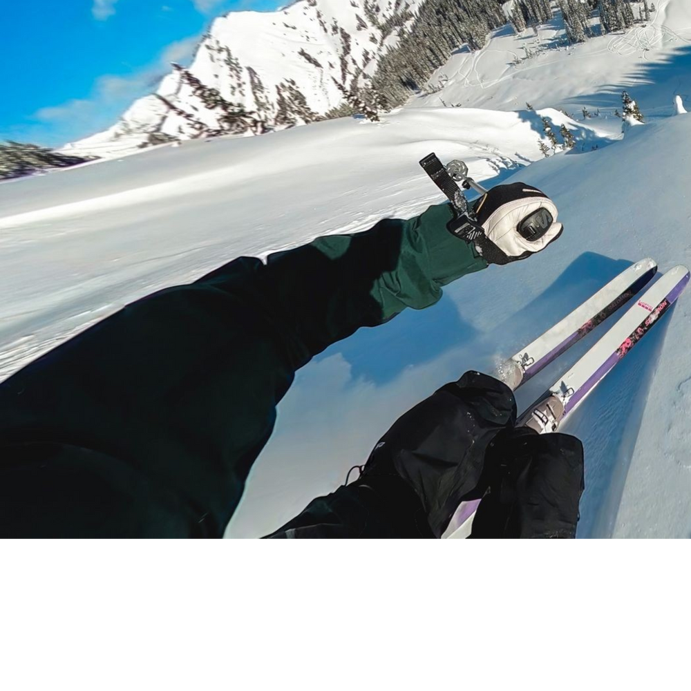 alAsil GoPro HERO13 Black Ultra Wide Edition capturing an immersive POV shot of a skier on a snowy mountain slope