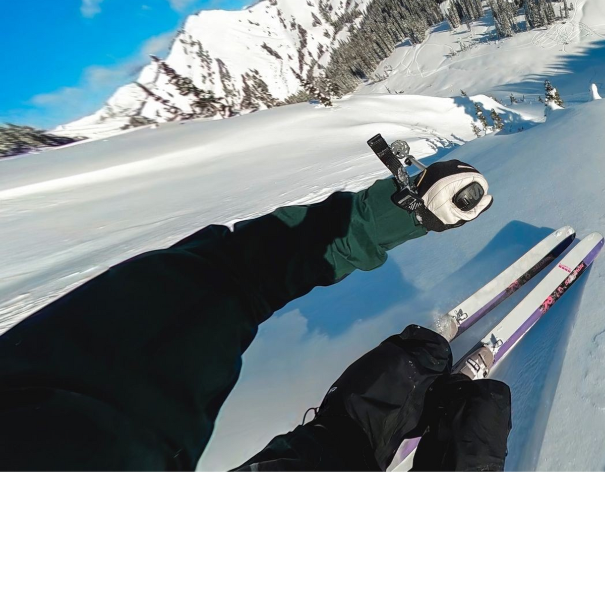 alAsil GoPro HERO13 Black Ultra Wide Edition capturing an immersive POV shot of a skier on a snowy mountain slope