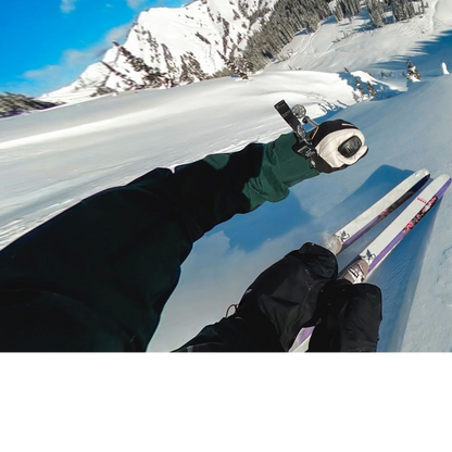 alAsil GoPro HERO13 Black Ultra Wide Edition capturing an immersive POV shot of a skier on a snowy mountain slope