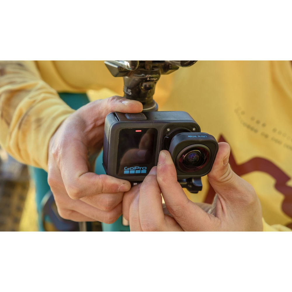 alAsil GoPro HERO13 Black action camera with Ultra Wide Lens Mod being attached by hands for immersive POV shots