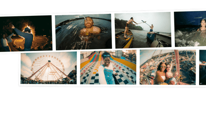 alAsil GoPro LIT HERO action camera footage showing diverse activities like night camping, swimming, and amusement rides