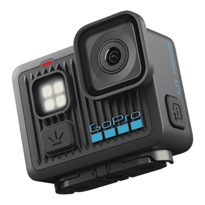 alAsil GoPro LIT HERO action camera in black with a built-in LED light next to the lens for low-light recording