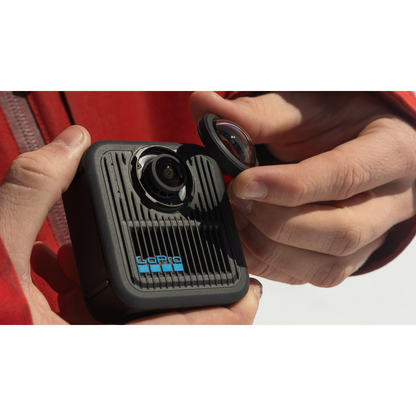 alAsil GoPro MAX2 360 camera with a user removing the protective lens cover for maintenance or replacement