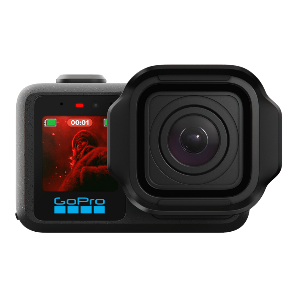 alAsil GoPro MISSION 1 PRO cinema camera with front display showing recording status and large lens housing