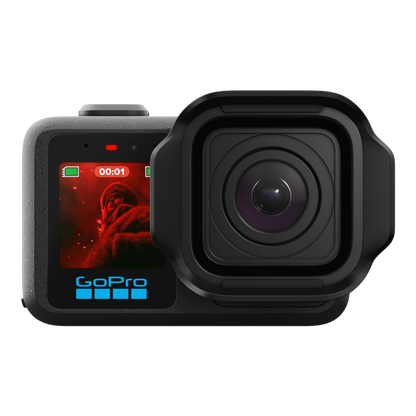 alAsil GoPro MISSION 1 PRO cinema camera with front display showing recording status and large lens housing