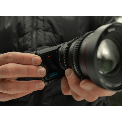 alAsil GoPro MISSION 1 PRO ILS cinema camera with Micro Four Thirds lens mount held in hands