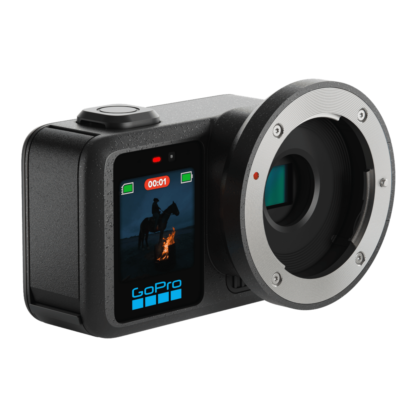 alAsil GoPro MISSION 1 PRO ILS cinema camera with Micro Four Thirds lens mount and rear display screen