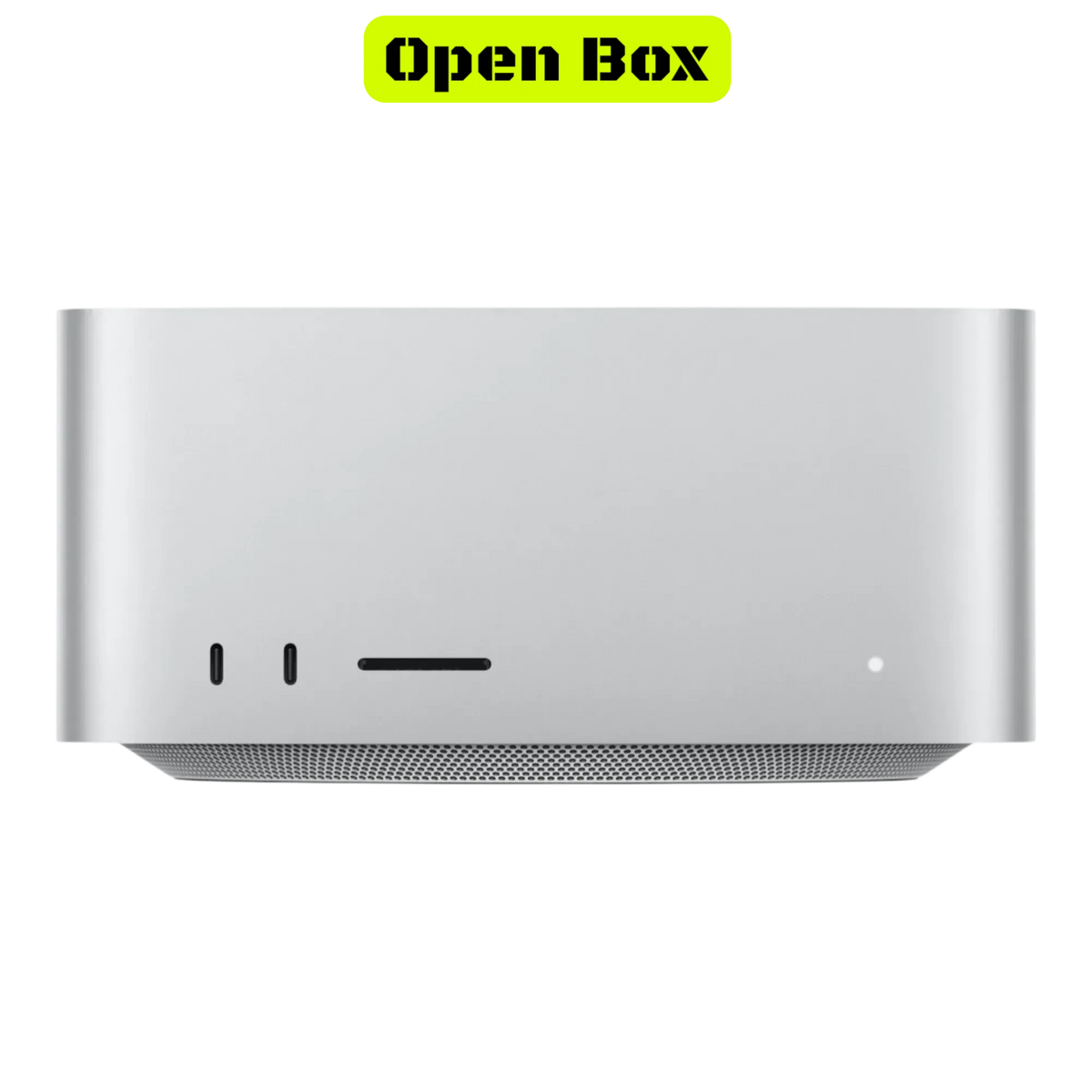 alAsil open box Apple Mac Studio 2023 with M2 Ultra chip in silver aluminum finish front view