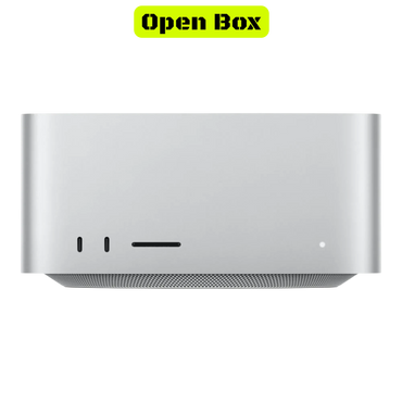 alAsil open box Apple Mac Studio 2023 with M2 Ultra chip in silver aluminum finish front view