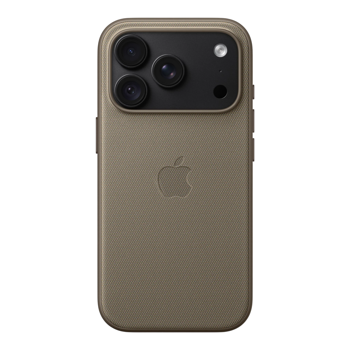 iPhone 18 Pro TechWoven Case with MagSafe – Taupe, back view on iPhone 18 Pro in black