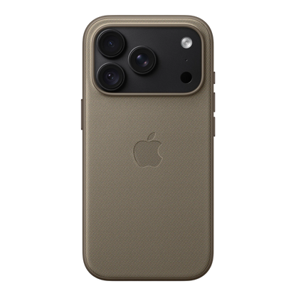 iPhone 18 Pro TechWoven Case with MagSafe – Taupe, back view on iPhone 18 Pro in black