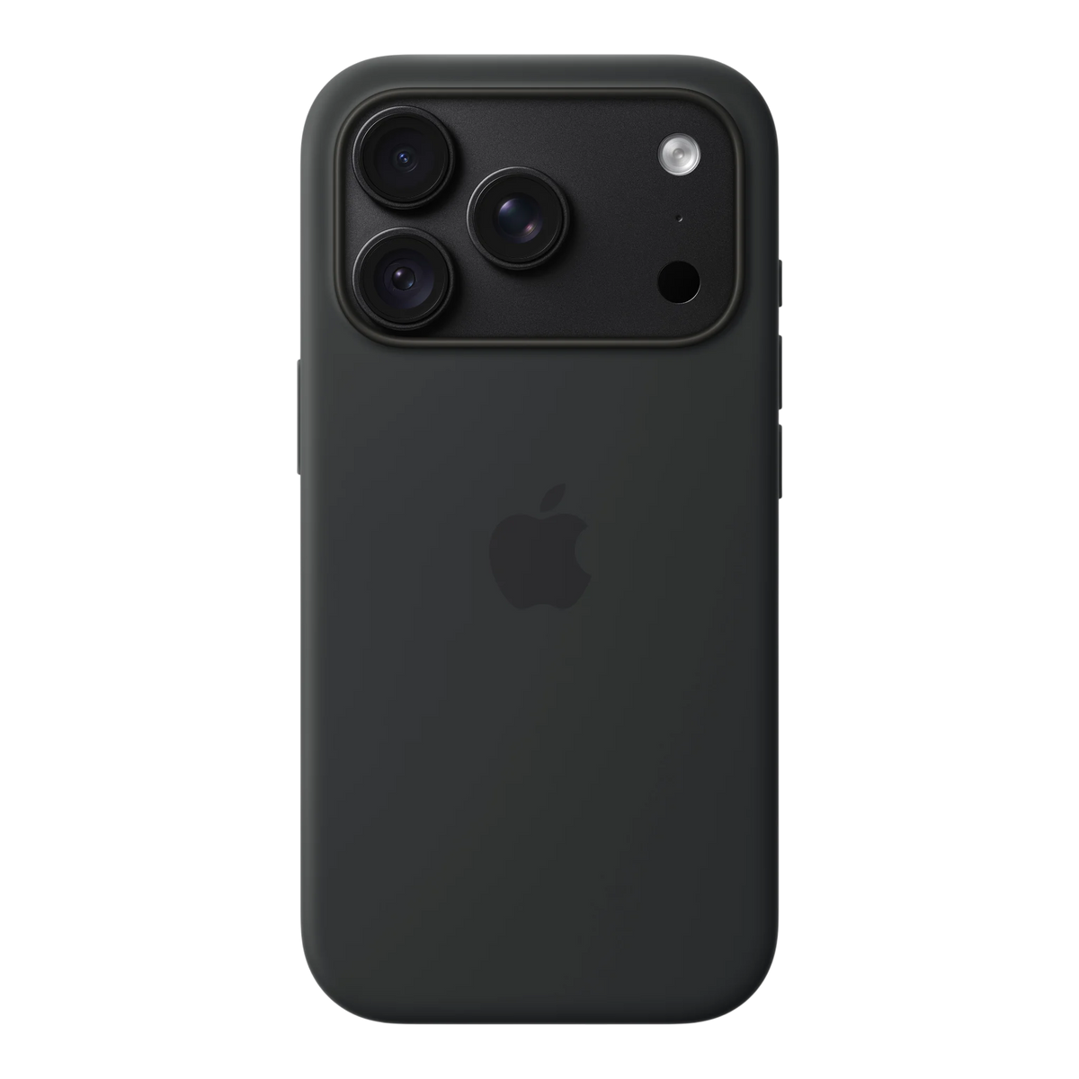 iPhone 18 Pro Silicone Case with MagSafe - Black, back view on iPhone 18 Pro in black