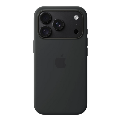 iPhone 18 Pro Silicone Case with MagSafe - Black, back view on iPhone 18 Pro in black