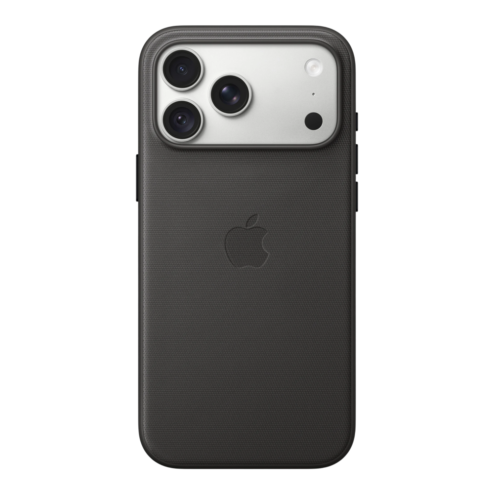 iPhone 18 Pro Max TechWoven Case with MagSafe – Black, back view on iPhone 18 Pro Max in silver