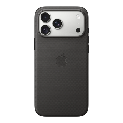 iPhone 18 Pro Max TechWoven Case with MagSafe – Black, back view on iPhone 18 Pro Max in silver
