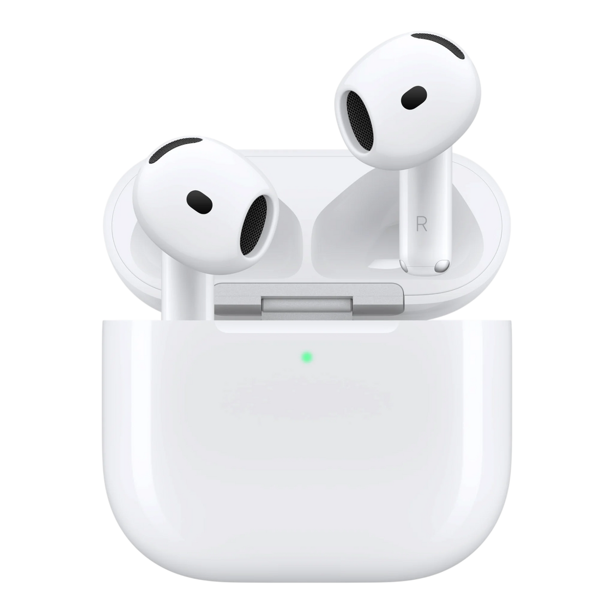 Apple AirPods 5 white earbuds and open charging case, official front composition | alAsil