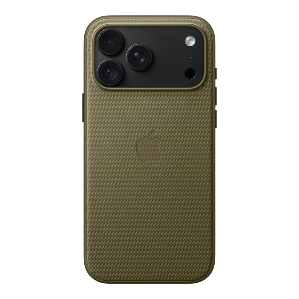 iPhone 18 Pro Max TechWoven Case with MagSafe – Olive, back view on iPhone 18 Pro Max in black