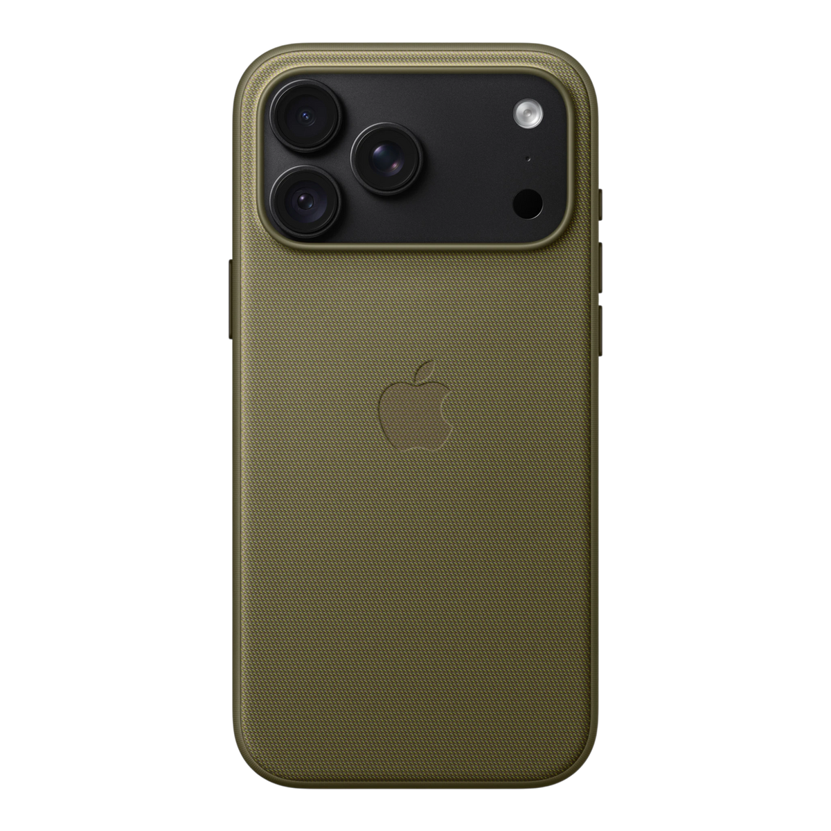 iPhone 18 Pro Max TechWoven Case with MagSafe – Olive, back view on iPhone 18 Pro Max in black