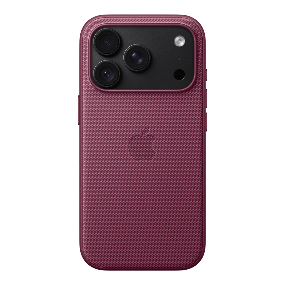 iPhone 18 Pro TechWoven Case with MagSafe – Mulberry, back view on iPhone 18 Pro in black