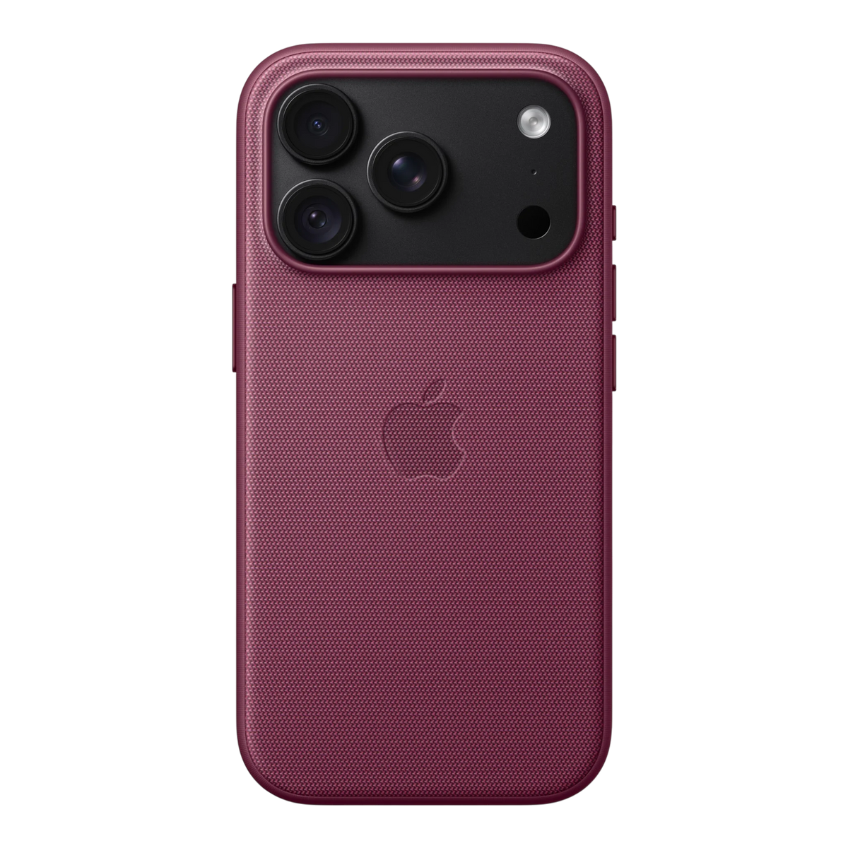 iPhone 18 Pro TechWoven Case with MagSafe – Mulberry, back view on iPhone 18 Pro in black