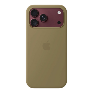 iPhone 18 Pro Max Silicone Case with MagSafe - Olive, back view on iPhone 18 Pro Max in burgundy