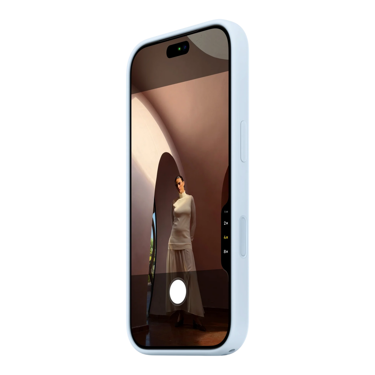 iPhone 18 Pro Silicone Case with MagSafe - Crisp Blue, side view on iPhone 18 Pro