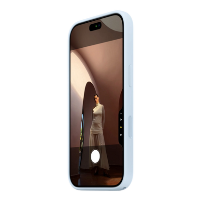 iPhone 18 Pro Silicone Case with MagSafe - Crisp Blue, side view on iPhone 18 Pro