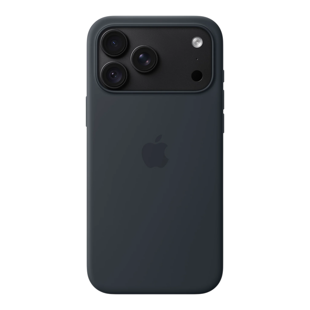 iPhone 18 Pro Max Silicone Case with MagSafe - Navy Blue, back view on iPhone 18 Pro Max in black