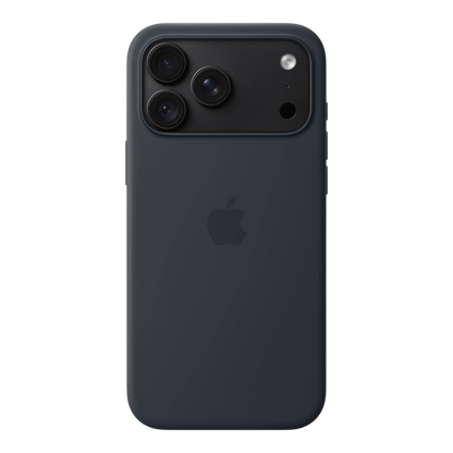 iPhone 18 Pro Max Silicone Case with MagSafe - Navy Blue, back view on iPhone 18 Pro Max in black