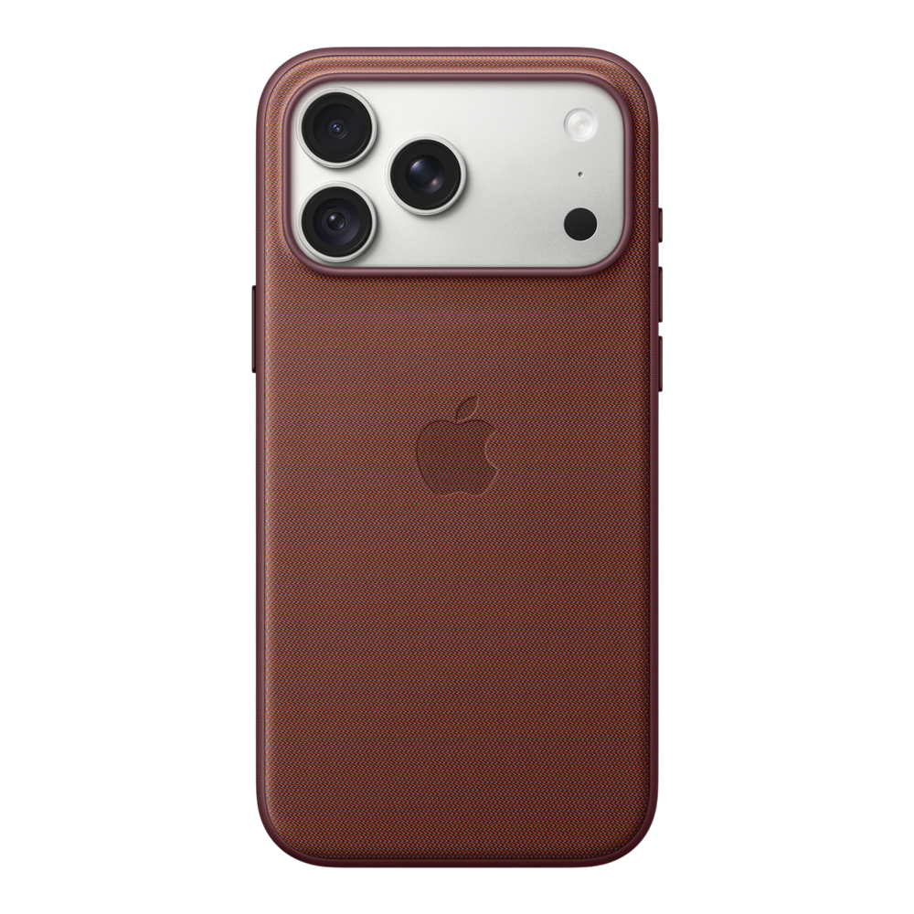 iPhone 18 Pro Max TechWoven Case with MagSafe – Burgundy, back view on iPhone 18 Pro Max in silver