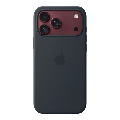 iPhone 18 Pro Max Silicone Case with MagSafe - Navy Blue, back view on iPhone 18 Pro Max in burgundy