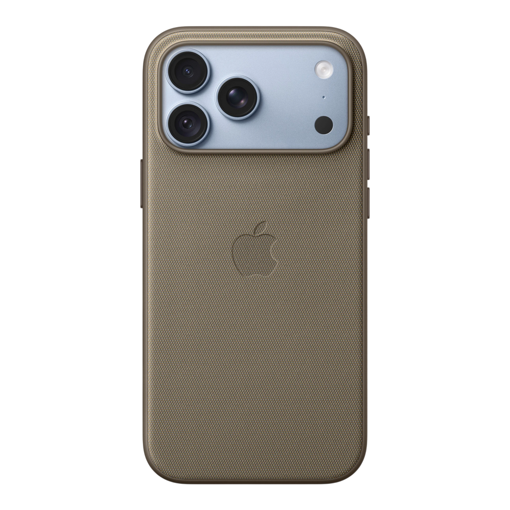 iPhone 18 Pro Max TechWoven Case with MagSafe – Taupe, back view on iPhone 18 Pro Max in glacier
