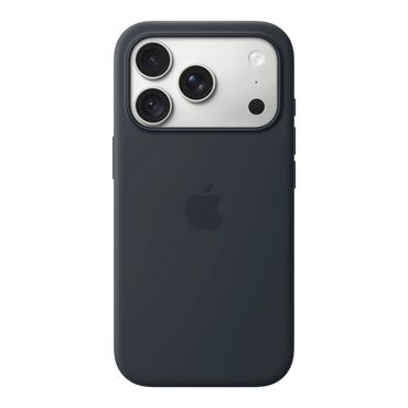 iPhone 18 Pro Silicone Case with MagSafe - Navy Blue, back view on iPhone 18 Pro in silver